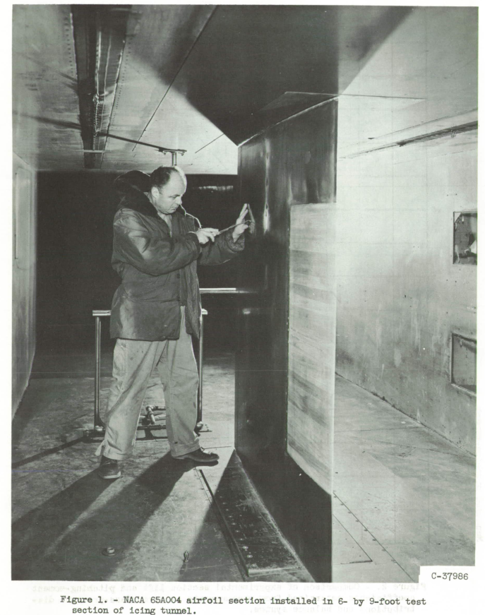 Figure 1. Installation of the NACA 65A004 airfoil in icing tunnel.
